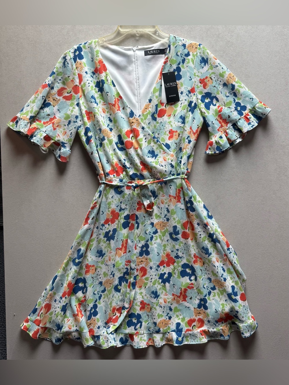 Ralph Lauren Light Blue Floral Wrap Mini Dress